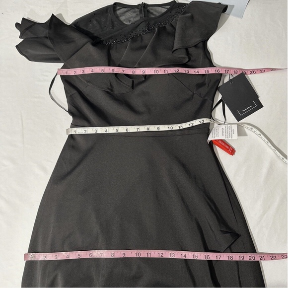 NWT $398 IEENA Mac Duggal [ 4 ] Asymmetric Beaded A-Line Gown‎ in Black #G1466 - Picture 14 of 16